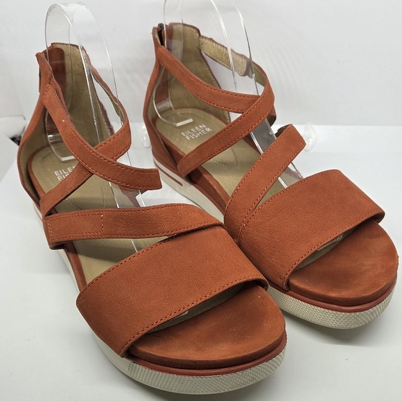 Eileen Fisher Sally Orange Nubuck Leather Strappy Sandals Sz 9.5 Summer Casual - Picture 2 of 14